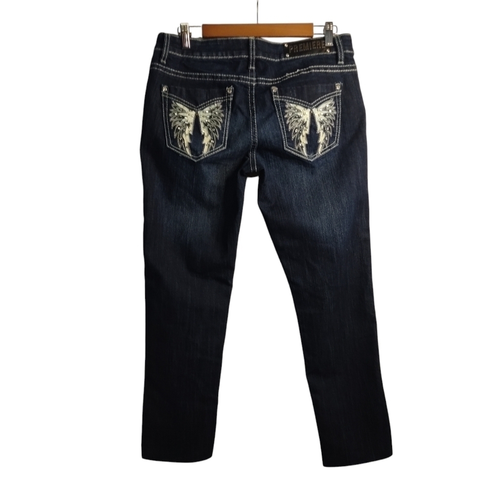 Premiere Rue 21 Women's Blue Embroidered Rhinestone Cropped Jeans Size 9/10 R - Picture 2 of 11